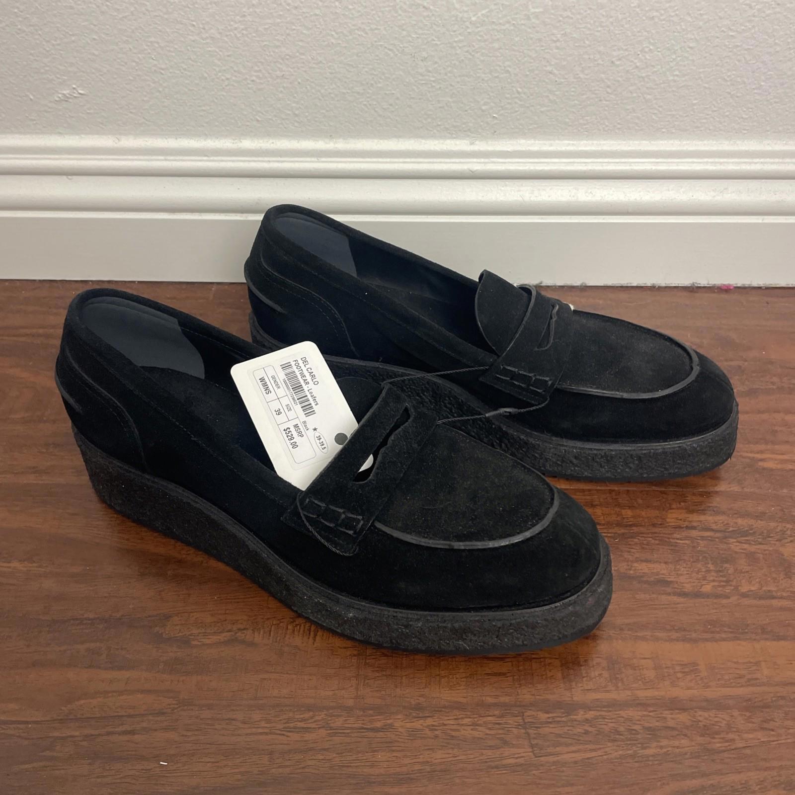 Del Carlo Suede Wedge Loafer Black Shoes Made In Italy Sz 39-39.5 New $529msrp